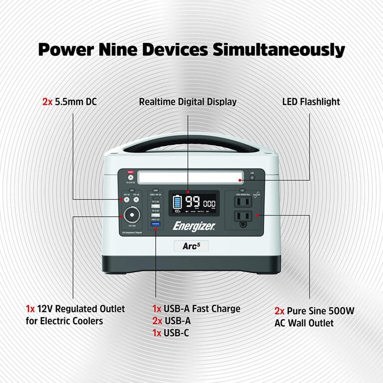 Energizer Arc5 Lithium-ion 550Wh, 500W Portable Power Station with MPPT and Regulated 12V _3