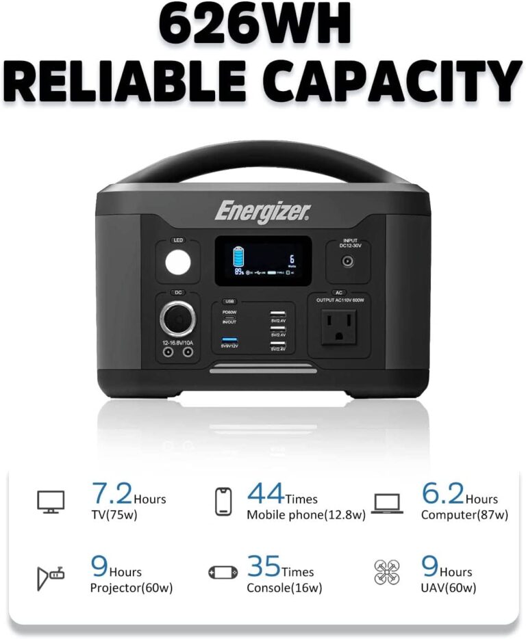 Energizer Portable Power Station 600W 626Wh Solar Generator with 4 USB-A Output