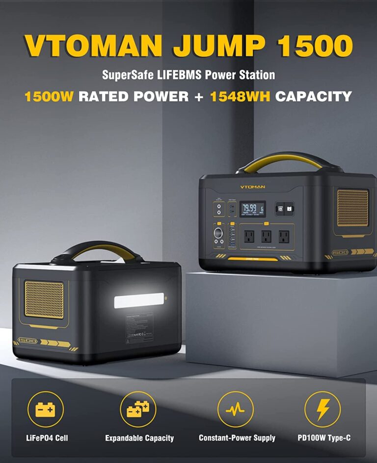 VTOMAN Jump 1500 Solar Generator with Panels Included, 1500W/1548Wh Durable LiFePO4 Portable Power Station with 1500W Constant-Power